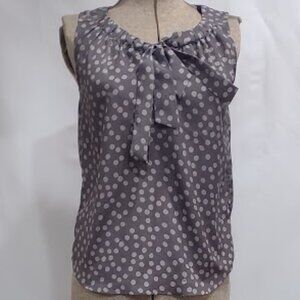 ANN TAYLOR LOFT BROWN WITH DOTS SLEEVELESS TIE AT VNECK COOL SHEER SIZE S